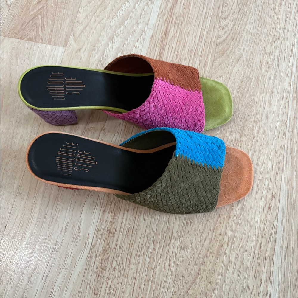 Charlotte Stone Multicolor Woven Open-Toe Slide Mules (Lenu)